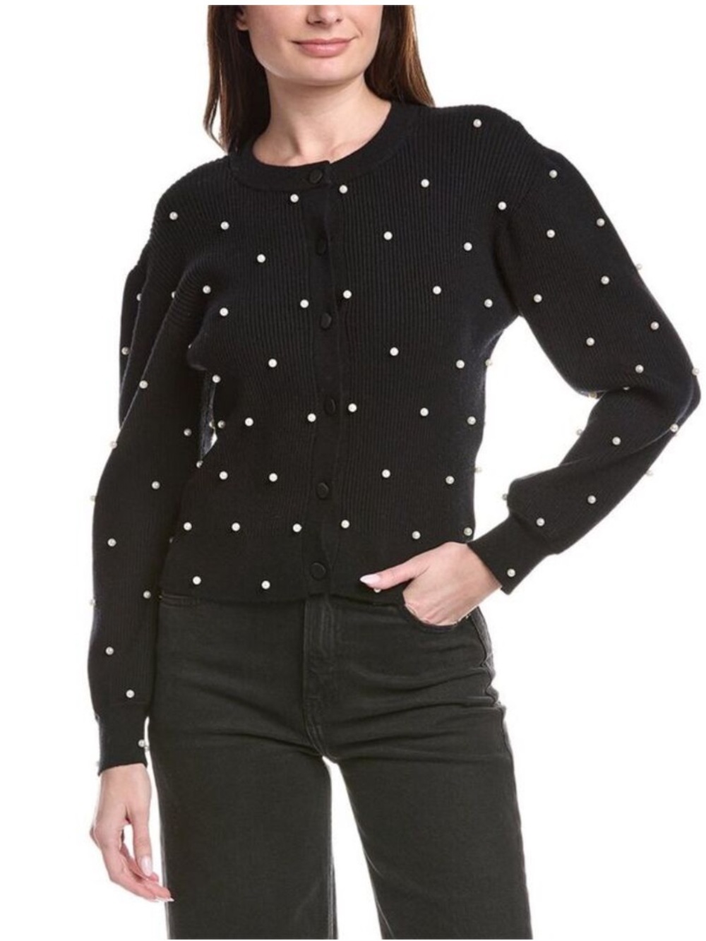Generation Love Womens Stacie Pearl Cardigan, Black